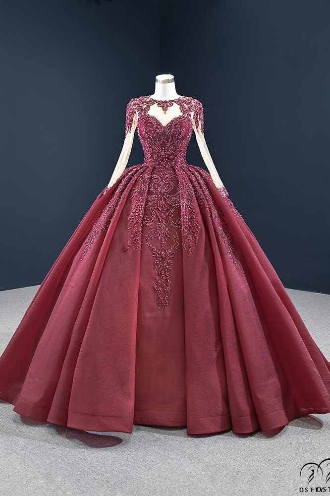Red Wedding Dress Bride Solo Pettiskirt High-End Temperament Trailing Dress for Women - Wine Red / Customized Dress - $895.67