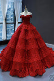 Red Wedding Dress Bride Solo Pettiskirt off-Shoulder Elegant Long Trailing Evening Dress