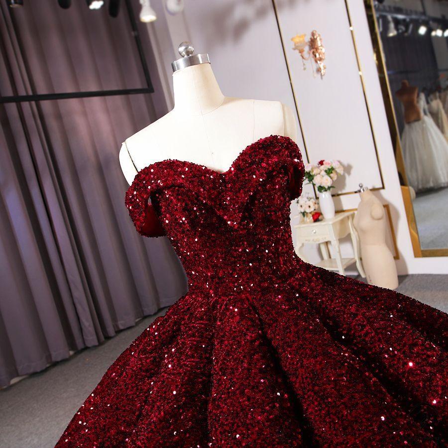 Red Wedding Dress Bride Solo Pettiskirt off-Shoulder Luxury Floor-Length Dinner Dress - $499.99