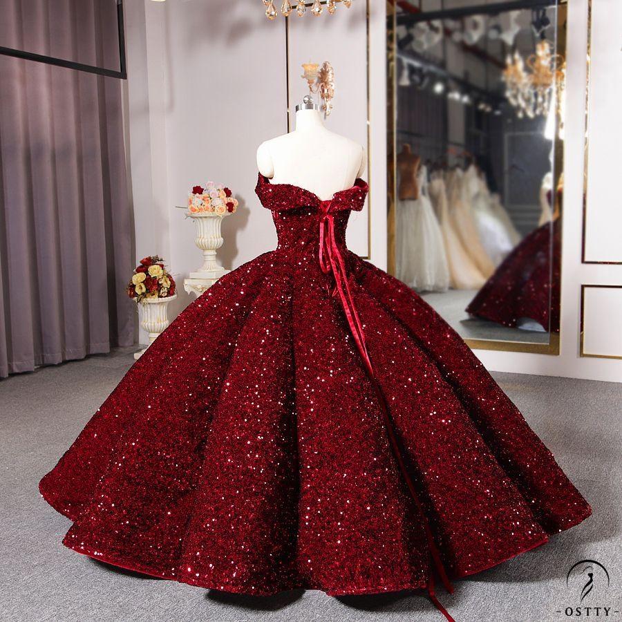 Red Wedding Dress Bride Solo Pettiskirt off-Shoulder Luxury Floor-Length Dinner Dress - $499.99