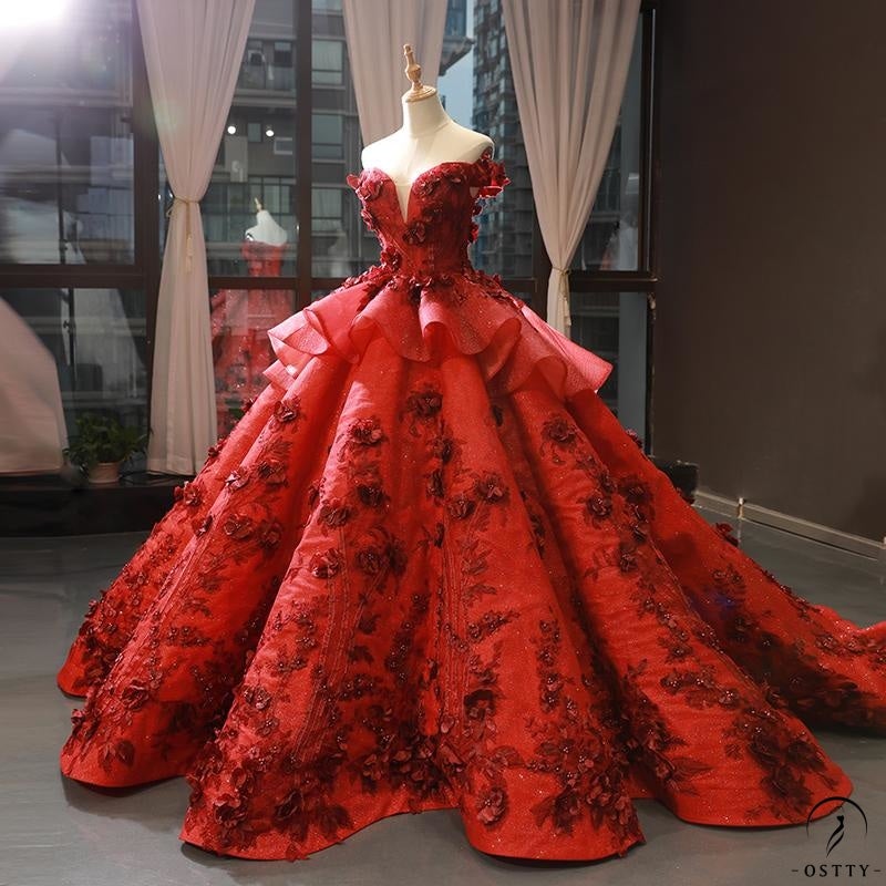 OSTTY - Red Wedding Dress Bride Solo Pettiskirt Temperament Evening ...
