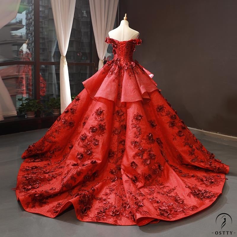 Red Wedding Dress Bride Solo Pettiskirt Temperament Evening Dress for Women - $551.54
