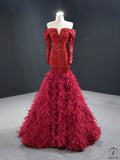 Red Wedding Dress Bride Toast Dress Long-Sleeved Fishtail Dress Solo Pettiskirt Elegant Dress Women