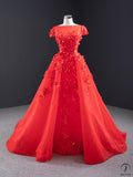 Red Wedding Dress Bride Wedding Toast Dress Short Sleeve Disassembly Trailing Dress Solo Pettiskirt - Red / Customized Dress - $461.98