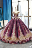 Red Wedding Dress Bride Vocal Solo Pettiskirt off-Shoulder Gold-Colored and Floor-Length Banquet Evening Dress