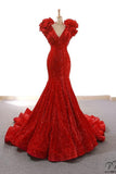 Red Wedding Dress Female Bride Wedding Toast Dress Shiny Fishtail Evening Dress - Wedding & Bridal Party Dresses $461.98