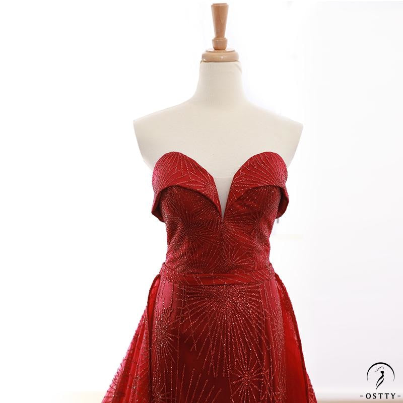 Red Wedding Dress Summer Korean Style Fishtail Floating Tube Top Evening Dress Banquet Trailing Pettiskirt - Red / Customized Dress - 