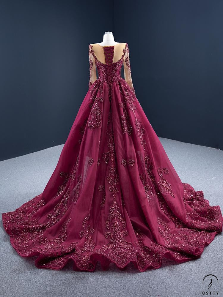 Red Wedding Dress Toasting Dress Fishtail Trailing Stage Costume - Wine Red / Customized Dress - $769.96