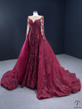 Red Wedding Dress Toasting Dress Fishtail Trailing Stage Costume - Wine Red / Customized Dress - $769.96