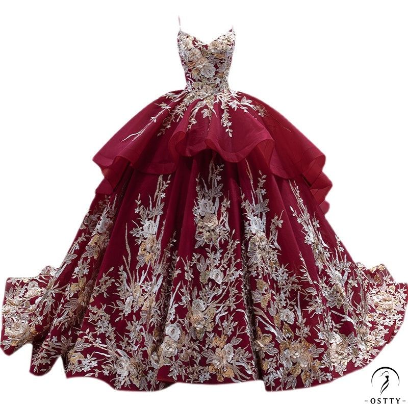 Slimming Red Bridal Toast Dress Party Solo Pettiskirt 67467 - Wine Red / Customized Size - $699.99