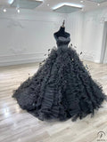 Strapless Black Dress Ball Gown Ruffle Party Dresses OS01006 - Black Wedding Dress $699.99