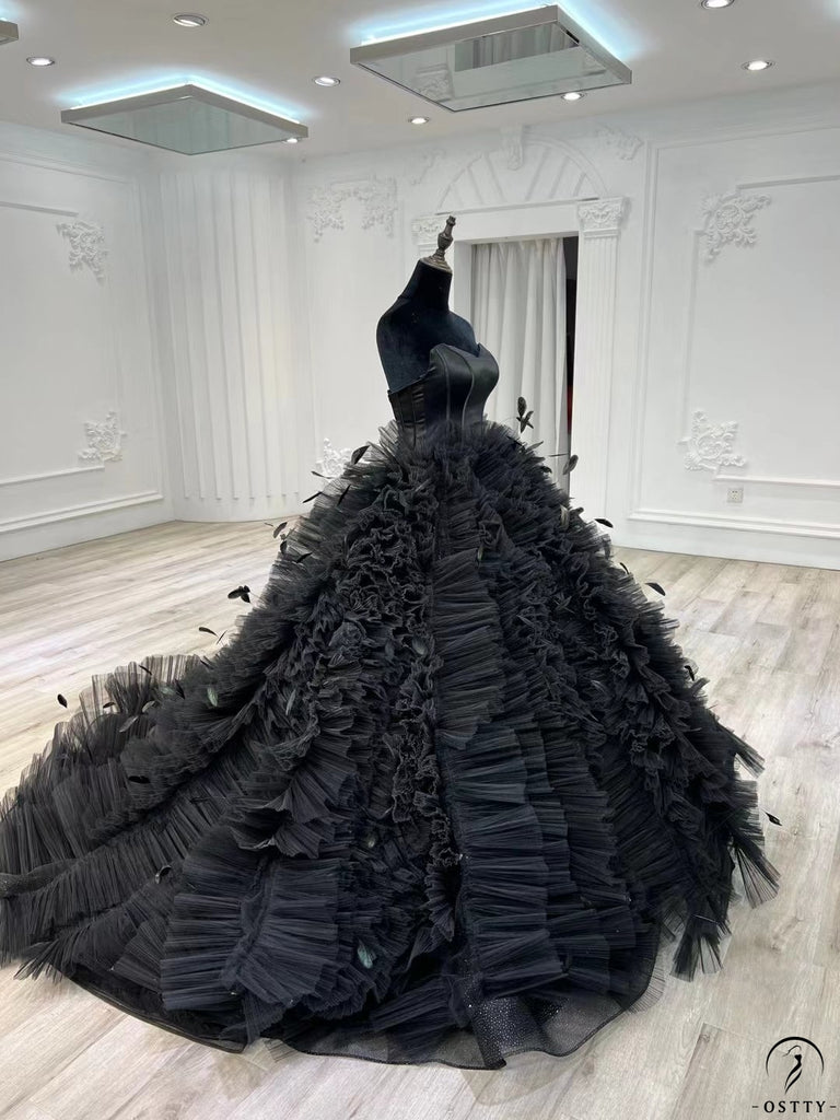 OSTTY - Strapless Black Dress Ball Gown Ruffle Party Dresses OS01006 ...