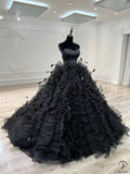 Strapless Black Dress Ball Gown Ruffle Party Dresses OS01006 - Black Wedding Dress $699.99