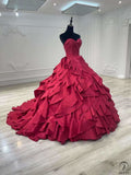 Strapless Wine Red Dress Ball Gown Ruffle Party Dresses OS01005 - Red Wedding Dress $699.99