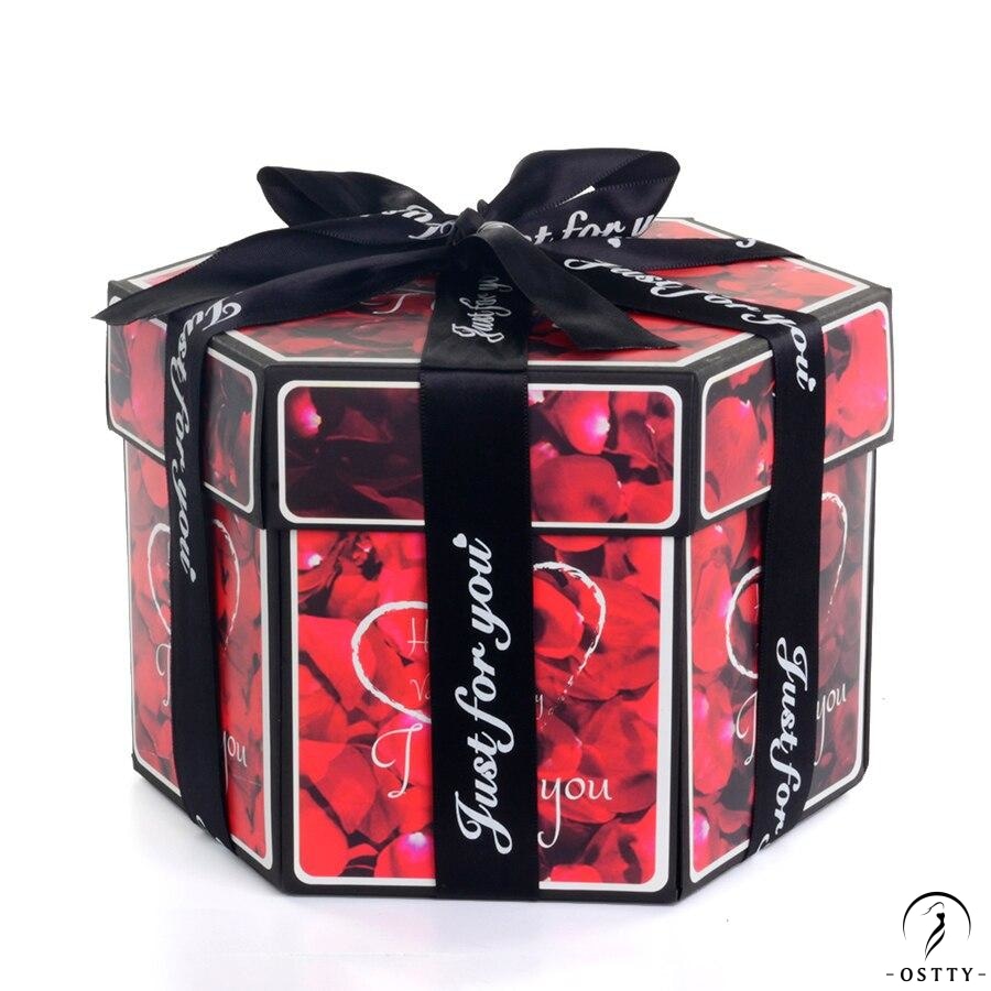 Surprise Explosion Box DIY Handmade Scrapbook Photo Album Wedding Gift Box for Valentine Christmas Gift Boxes - red rose - $39.99