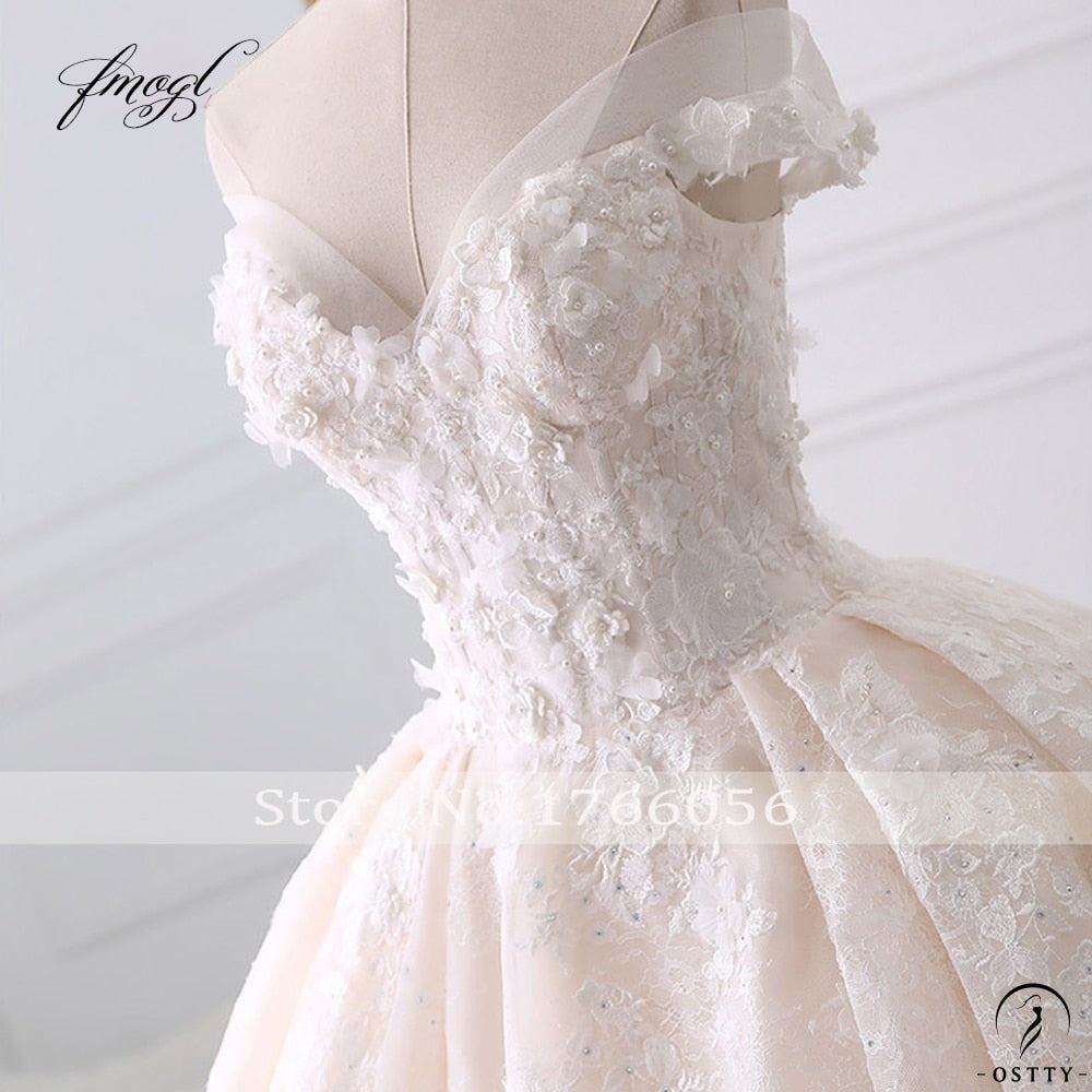 Sweetheart Lace Ball Gown Applique Beaded Flowers Wedding Dresses - $489.90