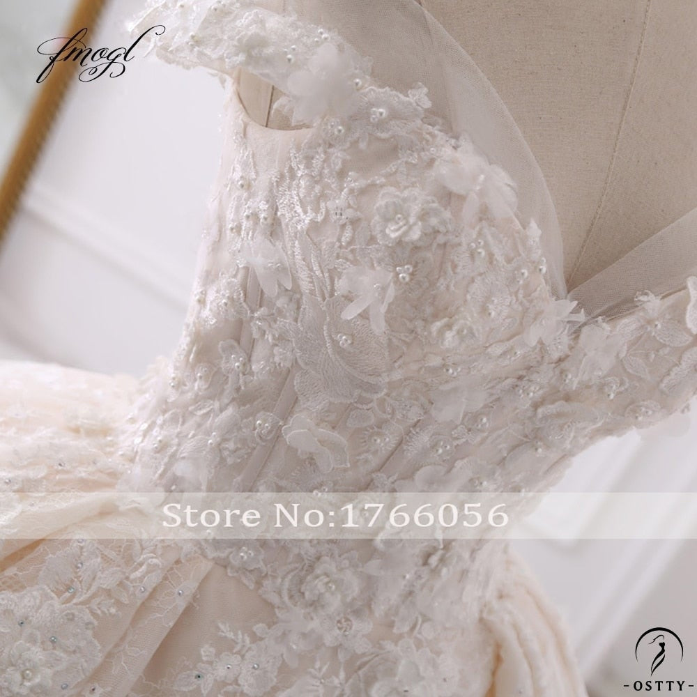 Sweetheart Lace Ball Gown Applique Beaded Flowers Wedding Dresses - $489.90