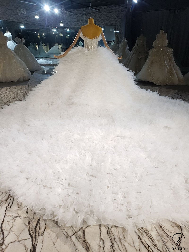 tube top lace wedding dress Tube Top Lace Long-Sleeves A-Line Wedding Dress Pleated Applique Tulle Laxag