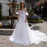 Vintage Boho Wedding Dress Short Sleeve A Line Wedding Gowns - as picture / 2 - $239.90