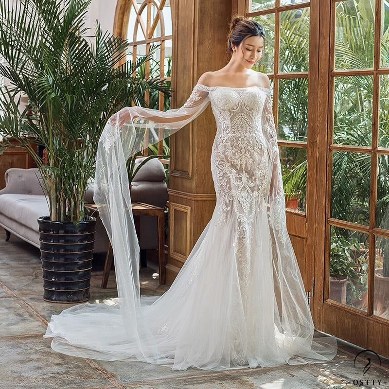 Yc163 Bride′ S Korean Style Slim Fishtail One-Shoulder Light Wedding Dress  - China Bridal Wedding Dress and Wedding Dress price | Made-in-China.com