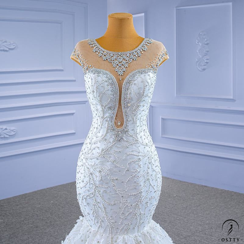 Wedding Dress Super Fairy Bridal Wedding Wedding Veil Fishtail Trailing Slim-Fit Banquet Performance Dress - White / Customized Service - 