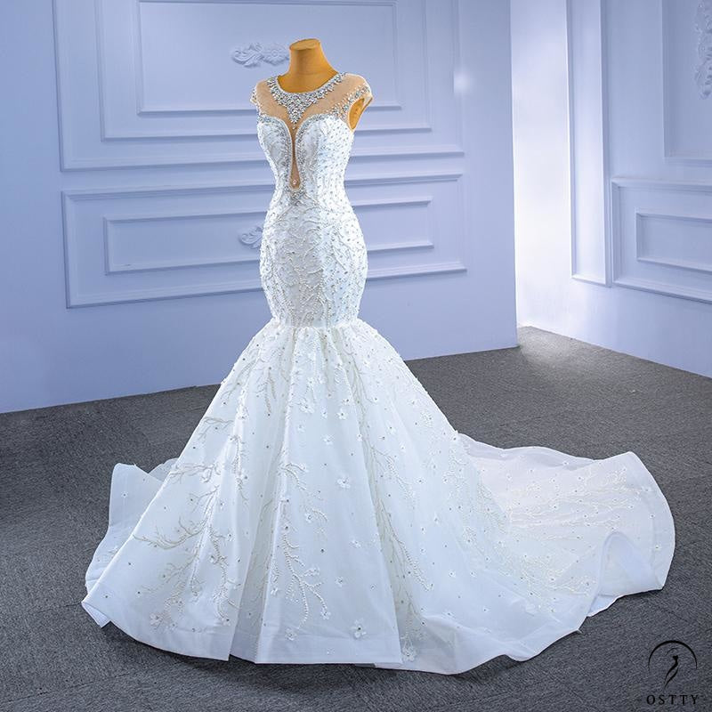 Wedding Dress Super Fairy Bridal Wedding Wedding Veil Fishtail Trailing Slim-Fit Banquet Performance Dress - White / Customized Service - 