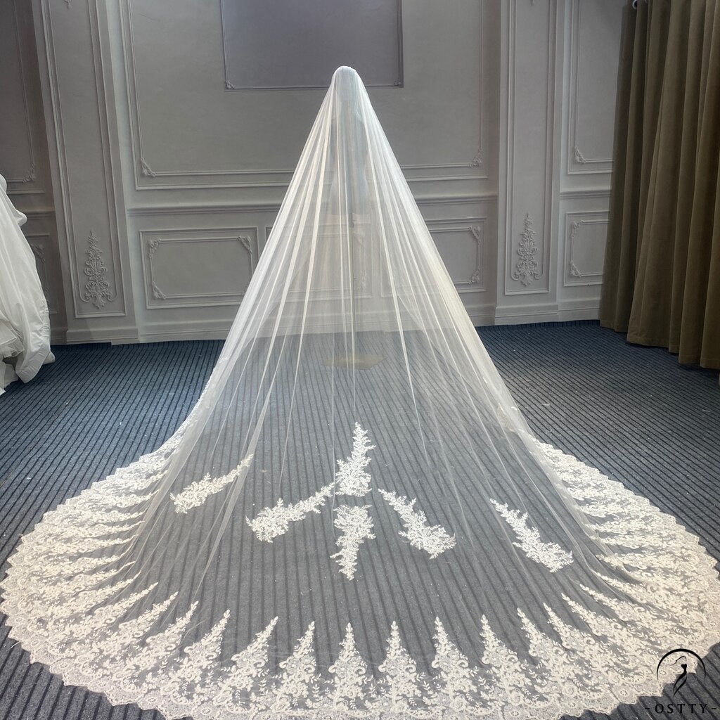 OSTTY - White/ Ivory Wedding Veil Full Beads Cathedral Bridal Veil Head  Veil Wedding Accessories