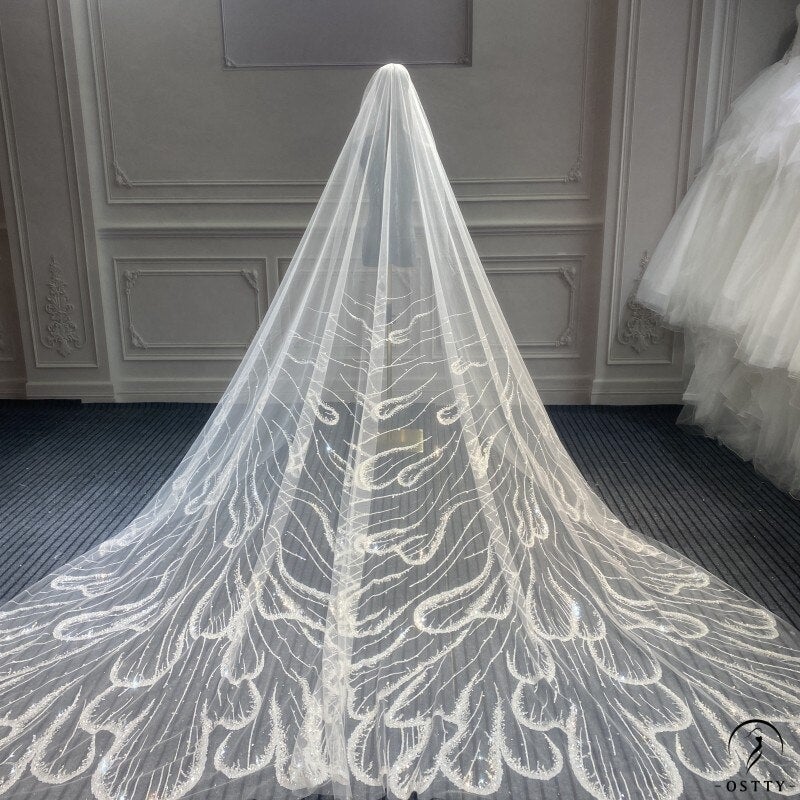 Wedding Veil Long Luxury Cathedral Bridal Veil For Bride Woman Sequin Beaded Lace One Layer Wedding Accessories - $169.90