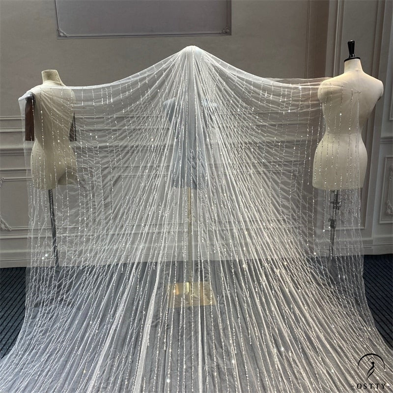 Wedding Veil With Comb Cathedral Bridal Veil Sequins Beaded Long Sparkle Veil Luxury Veil Bridal Veils Real Photo - $179.90