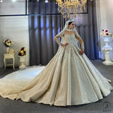 White High Neck Long Sleeves Full Beading Wedding Dress OS3929 - Wedding & Bridal Party Dresses $1,689.99