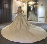 White High Neck Long Sleeves Full Beading Wedding Dress OS3929 - Wedding & Bridal Party Dresses $1,689.99
