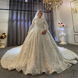 White High Neck Long Sleeves Full Beading Wedding Dress OS3939 - Wedding & Bridal Party Dresses $2,285.99