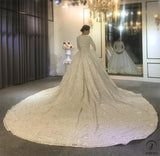 White High Neck Long Sleeves Full Beading Wedding Dress OS3939 - Wedding & Bridal Party Dresses $2,285.99