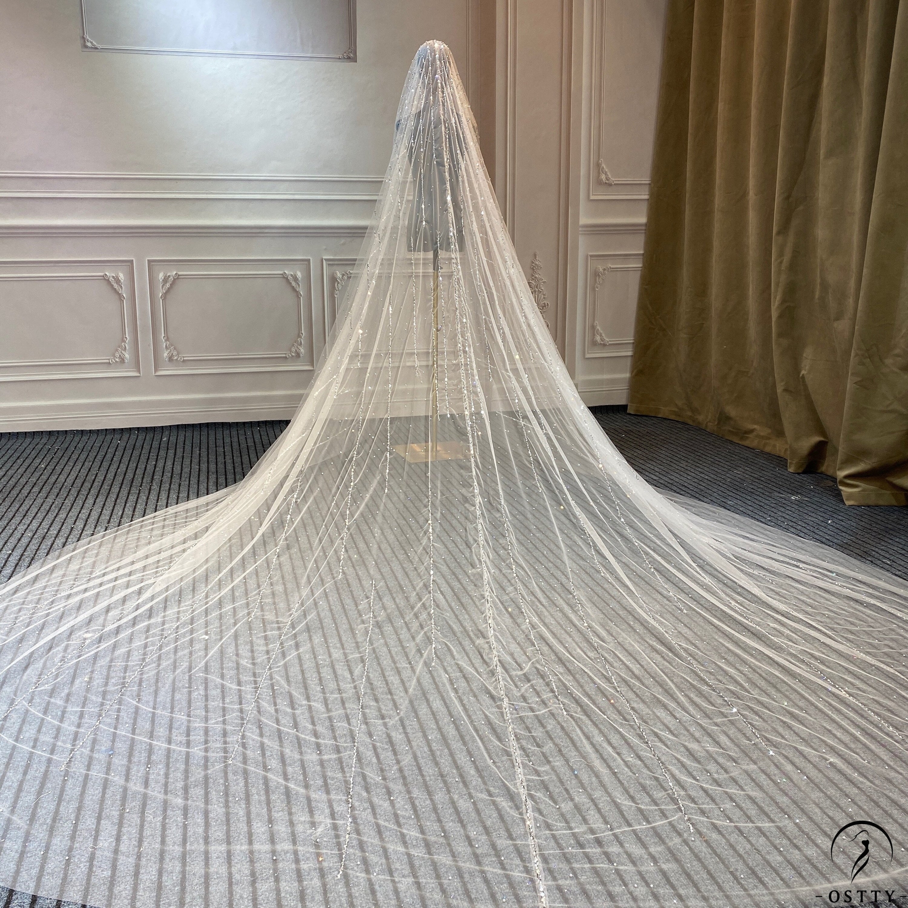 White/ Ivory Wedding Veil Full Beads Cathedral Bridal Veil Head Veil Wedding Accessories - $229.90