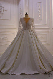 White Long Sleeve Vintage Beading Wedding Dress OS859