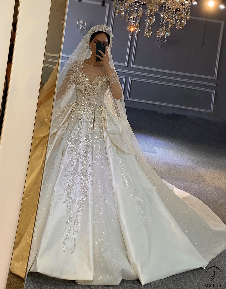 Long Sleeves Beading Wedding Dress OS3927 - $2,460.50