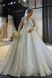 White Long Sleeves V Neck Elegant Wedding Dress OS4074
