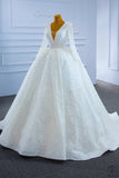 White Long Sleeves V Neck Wedding Dress OS67265