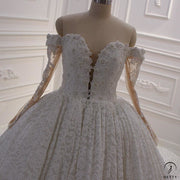 White One Shoulder Long Sleeves Full Beading Wedding Dress OS3935