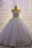 White One Shoulder Sleveless Lace Flower Wedding Dress Ball Gown OS791