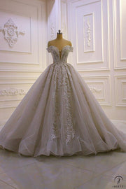 White One Shoulder V Neck Sleeveless Wedding Dress Ball Gown OS800