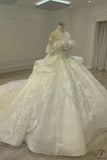 White Queen Collar Short Sleeve Crystals Pearl Wedding Dress OS09281 - Wedding Dresses $1,199.99