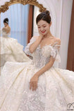 White Queen Collar Short Sleeve Crystals Pearl Wedding Dress OS09281 - Wedding Dresses $978.99