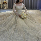 White Round Neck Long Sleeves Full Beading Wedding Dress OS3942