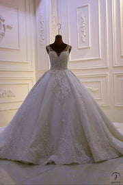 White  Sleveless Lace Flower Wedding Dress Ball Gown OS788