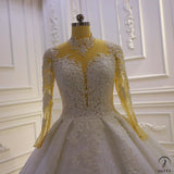 White V Neck Long Sleeve Vintage Beading Wedding Dress OS862 - White Wedding Dresses $899.99