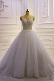 White V Neck Sleveless Lace Flower Wedding Dress Ball Gown OS789