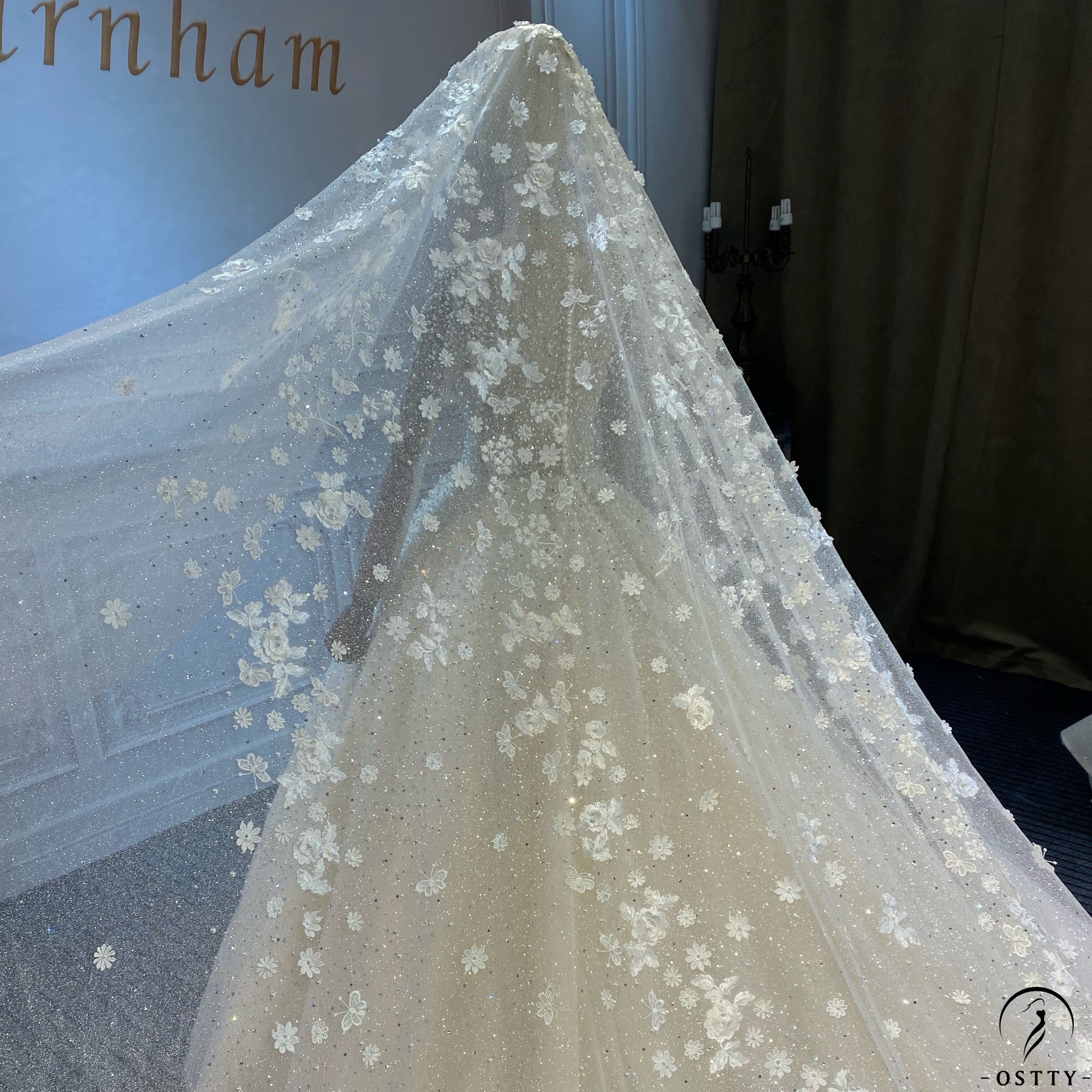 Luxury Beads Wedding Veils Arabic Beaded Stones Bridal Veils Floral  Cathedral Ivory Veil Long Without Comb
